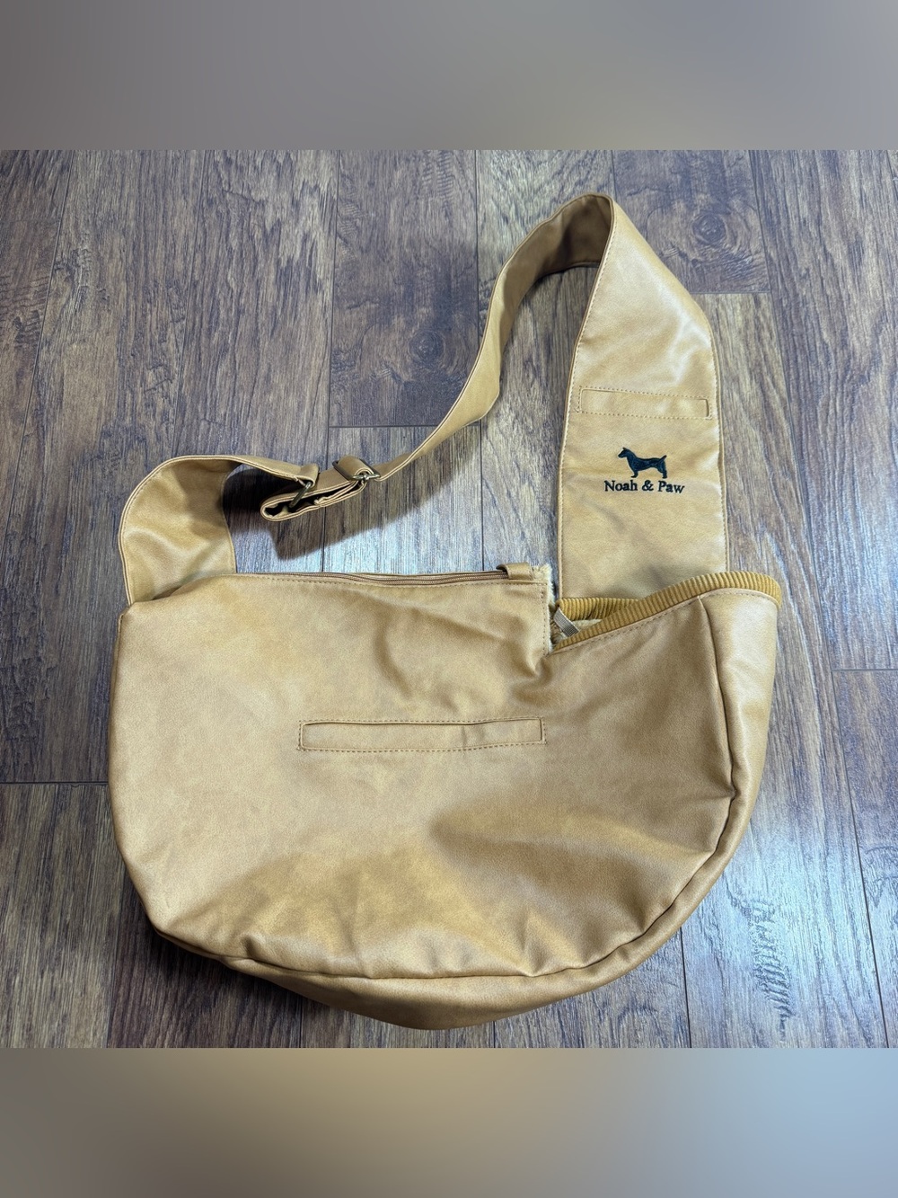 Noah & Paw Vegan Leather Dog Sling Carrier Beige Tan Faux Fur Adjustable Strap